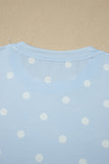 Sky Blue Polka Dot Short Sleeve Loose Top Drawstring Shorts Set