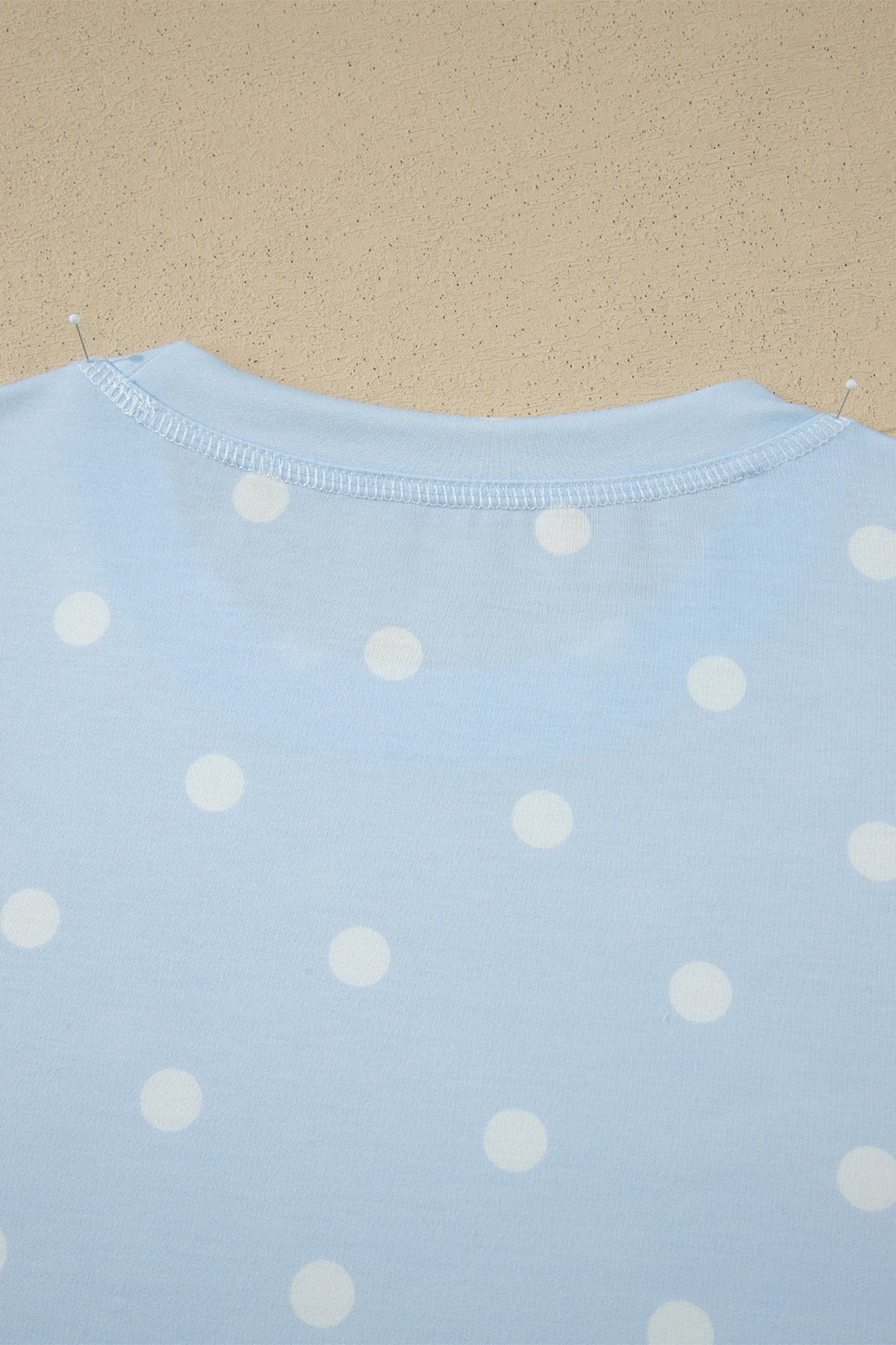 Sky Blue Polka Dot Short Sleeve Loose Top Drawstring Shorts Set