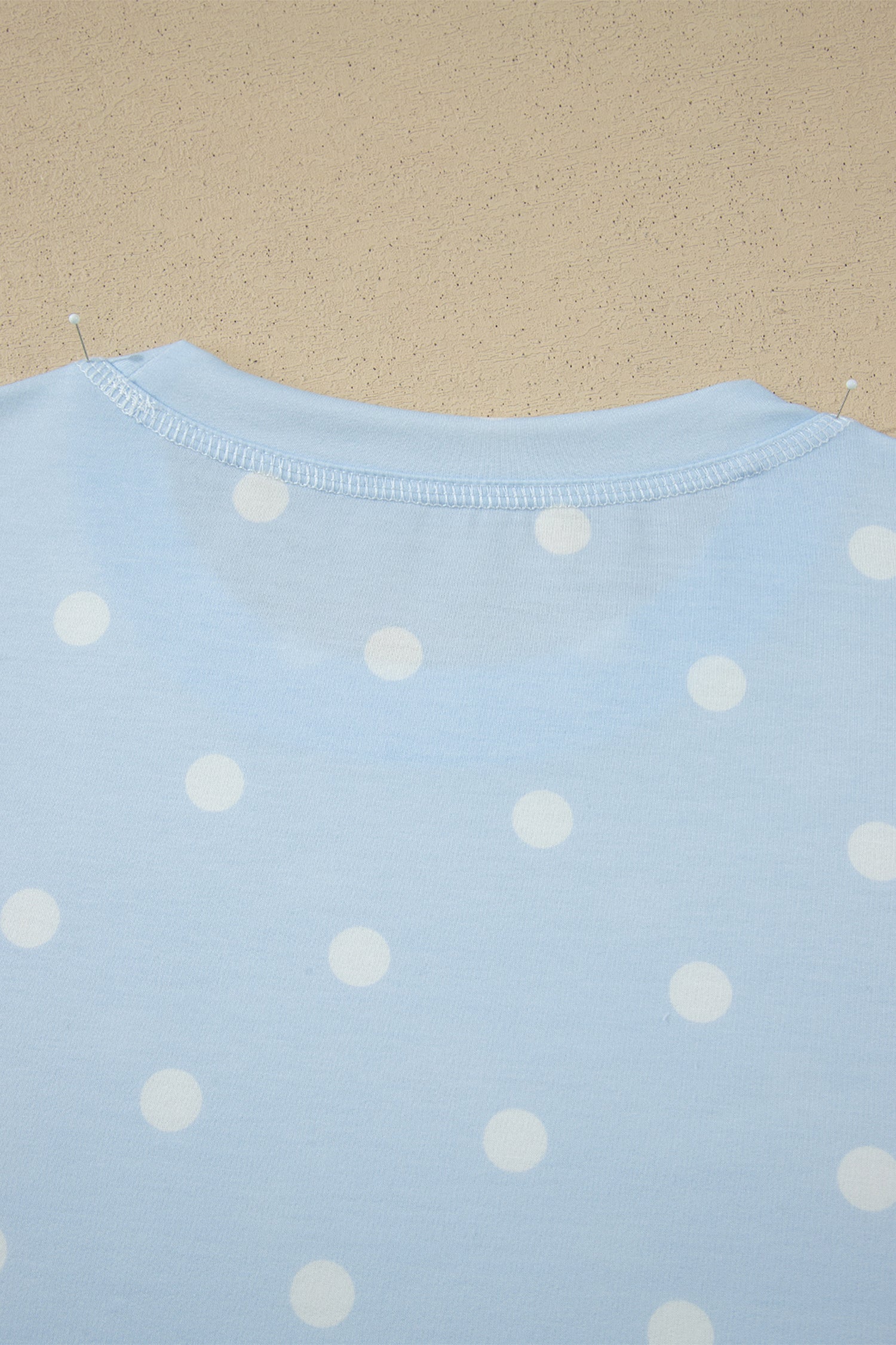 Sky Blue Polka Dot Short Sleeve Loose Top Drawstring Shorts Set
