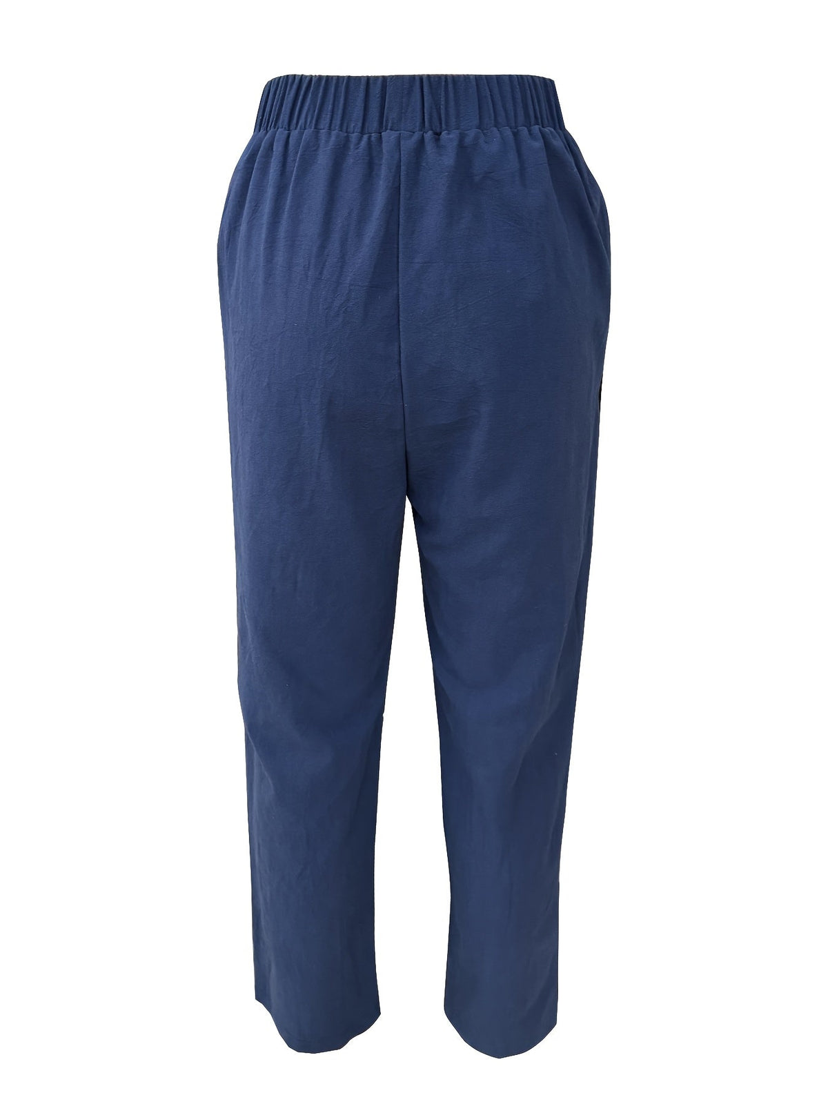 Women'S Elegant Casual Blue Straight-Leg Pants with Pearl Embellishments