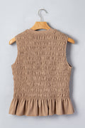 Smoke Gray Shirred Slim Fit Ruffle Hem Tank Top