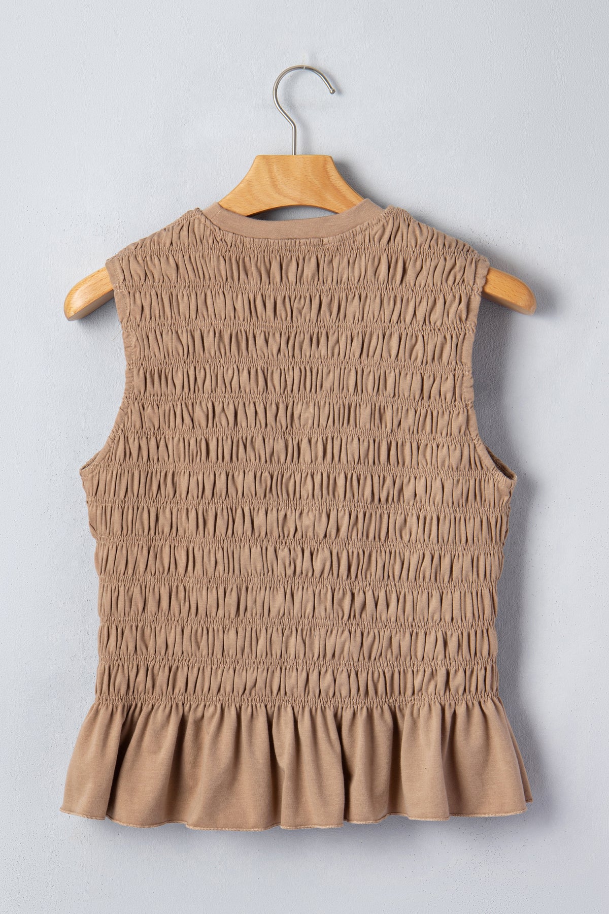 Smoke Gray Shirred Slim Fit Ruffle Hem Tank Top