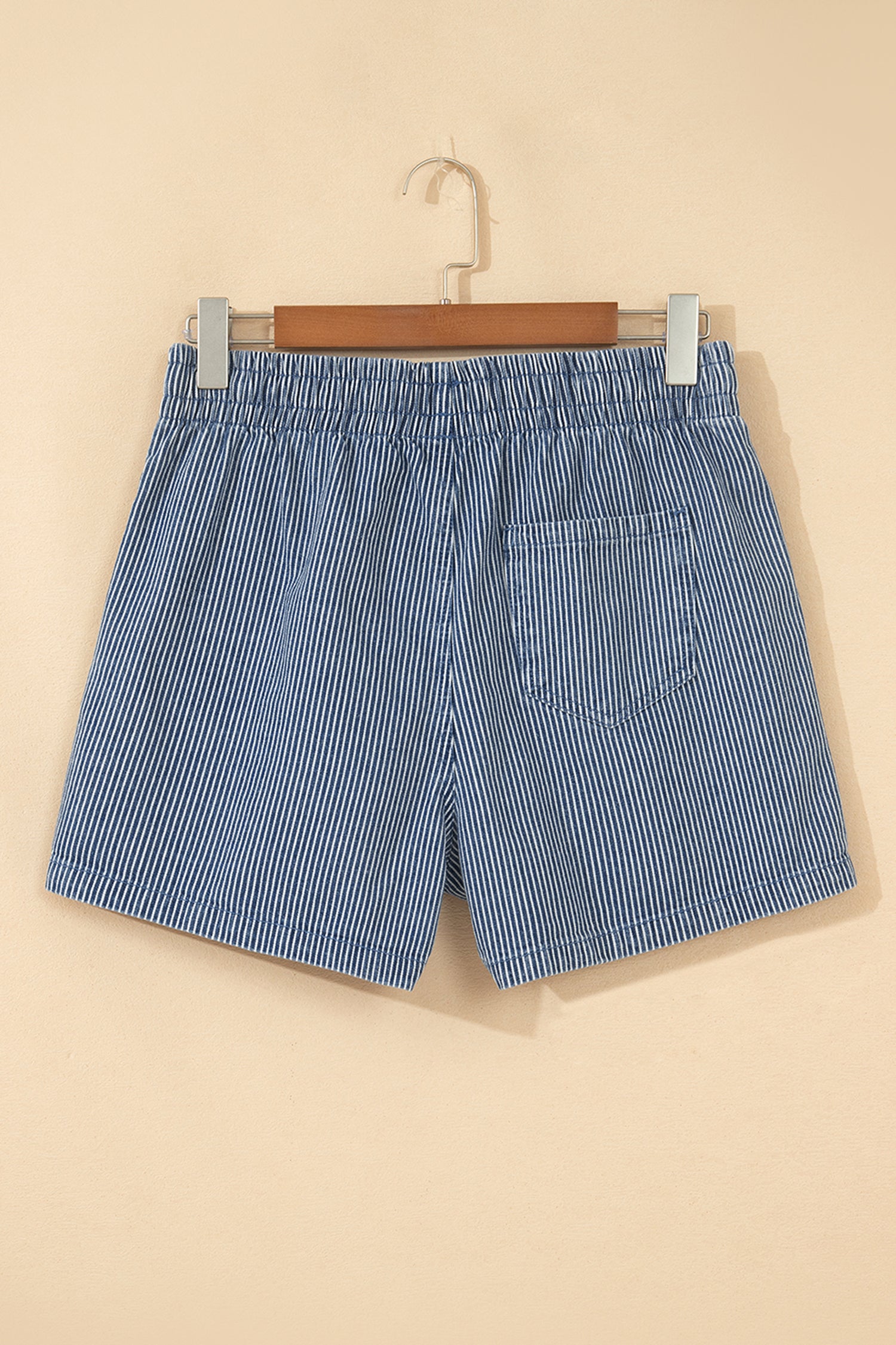 Blue Stripe Drawstring Elastic Waist Casual Denim Shorts