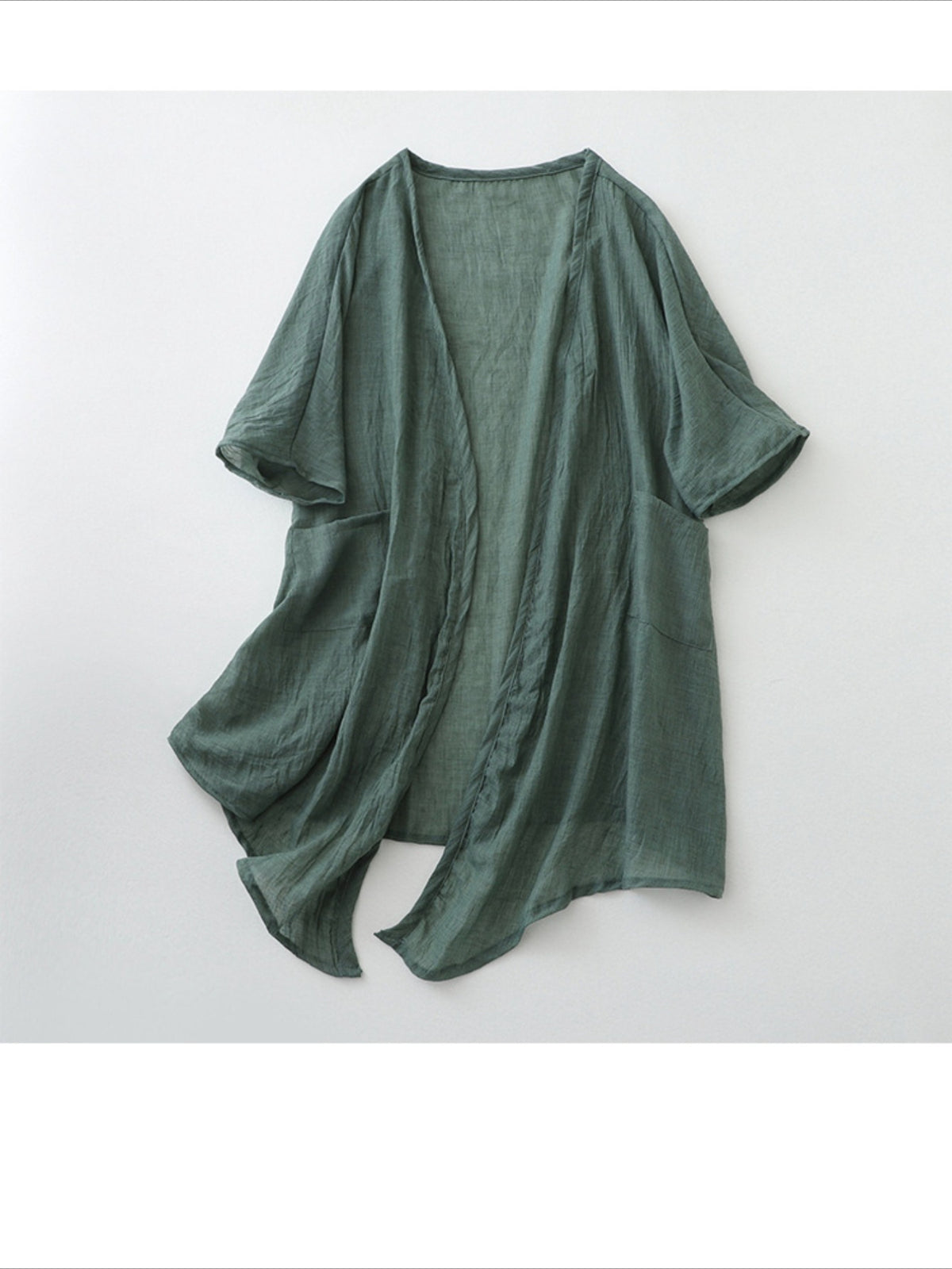 Long Loose Fit Casual Front Opening Short Sleeved and Linen Cover Lightweight and Linen Cardigan