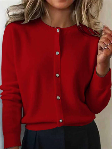Plain Long Sleeve Crew Neck Vintage Winter Cardigan Outerwear