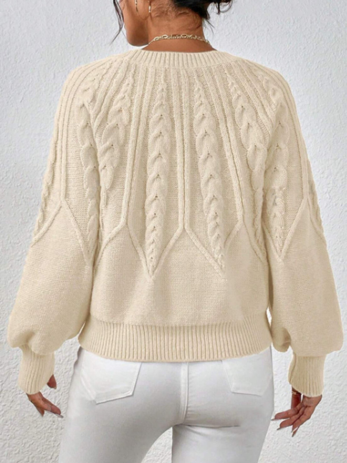 Casual Pullover Chic Knit Lantern Sleeves & Ruffle Detail Sweater