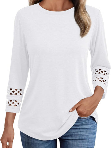 3/4 Length Sleeve Crewneck Lace Tunic Tops