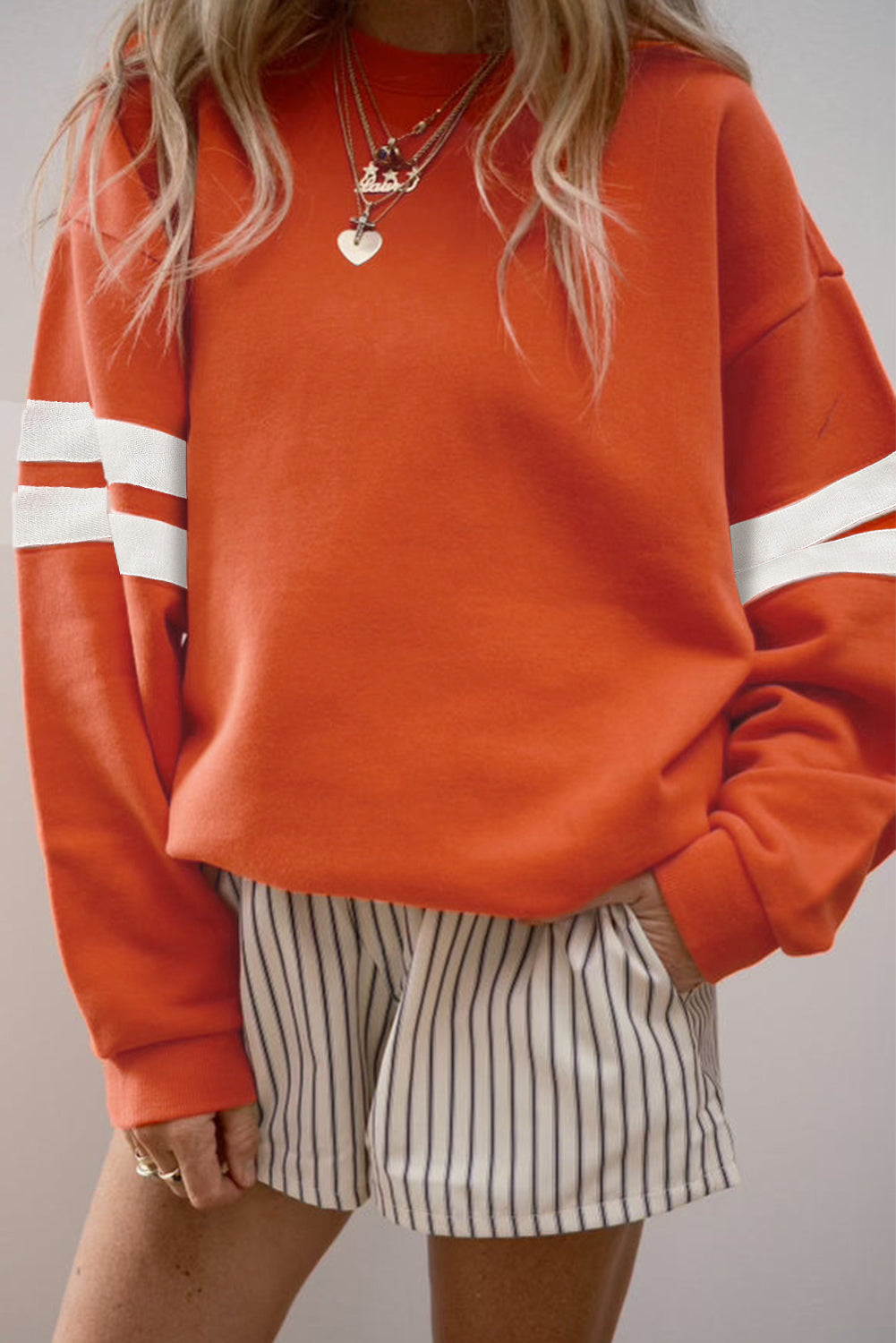 Orange Varsity Striped Detail Drop Shoulder Oversized Sweatshirt