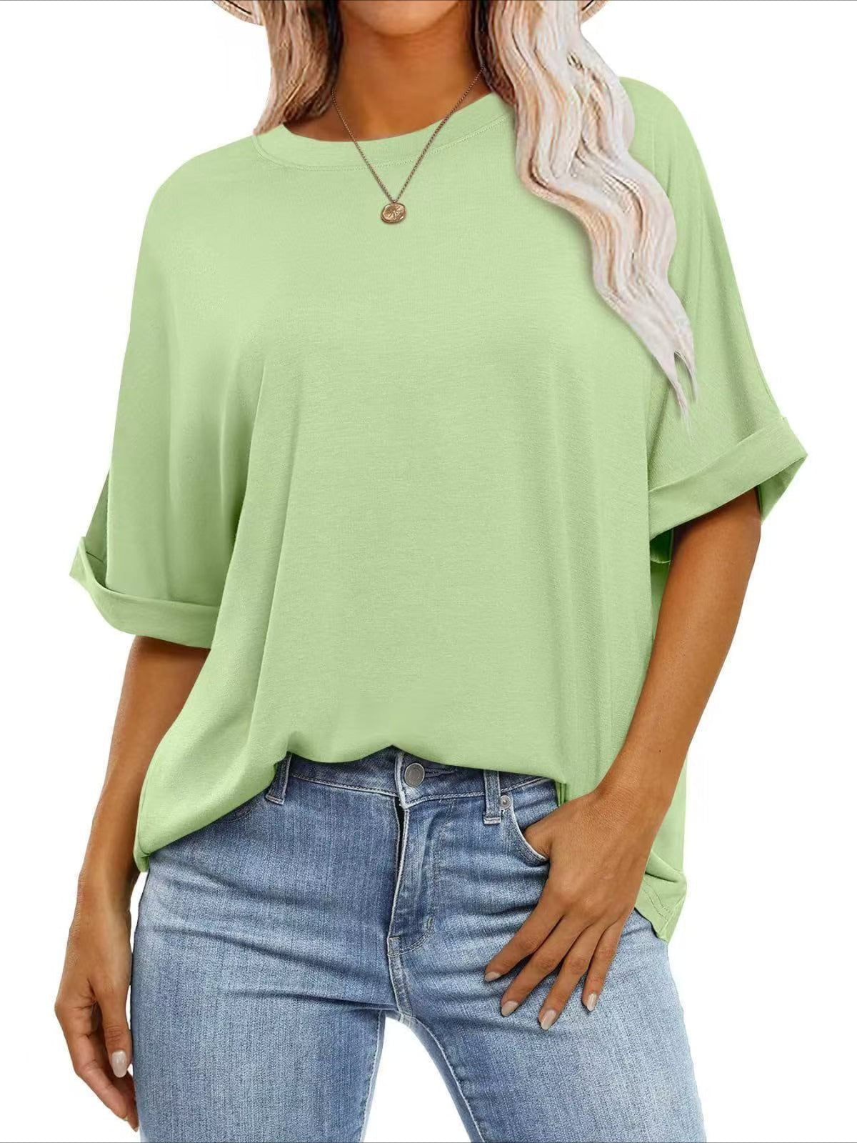 Casual Short Sleeve Crewneck Solid Color Loose T-Shirt