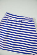 Dark Blue Textured Stripe Print Contrast Trim Zip Collar Sleeveless 2pcs Skort Set