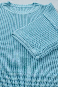 Mist Blue Exposed Seam Detail Half Sleeve Loose Sweater