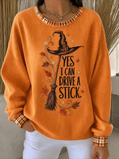 Pumpkins Halloween Printed Crew Neck Floral Long Sleeve Sweater Hoodie