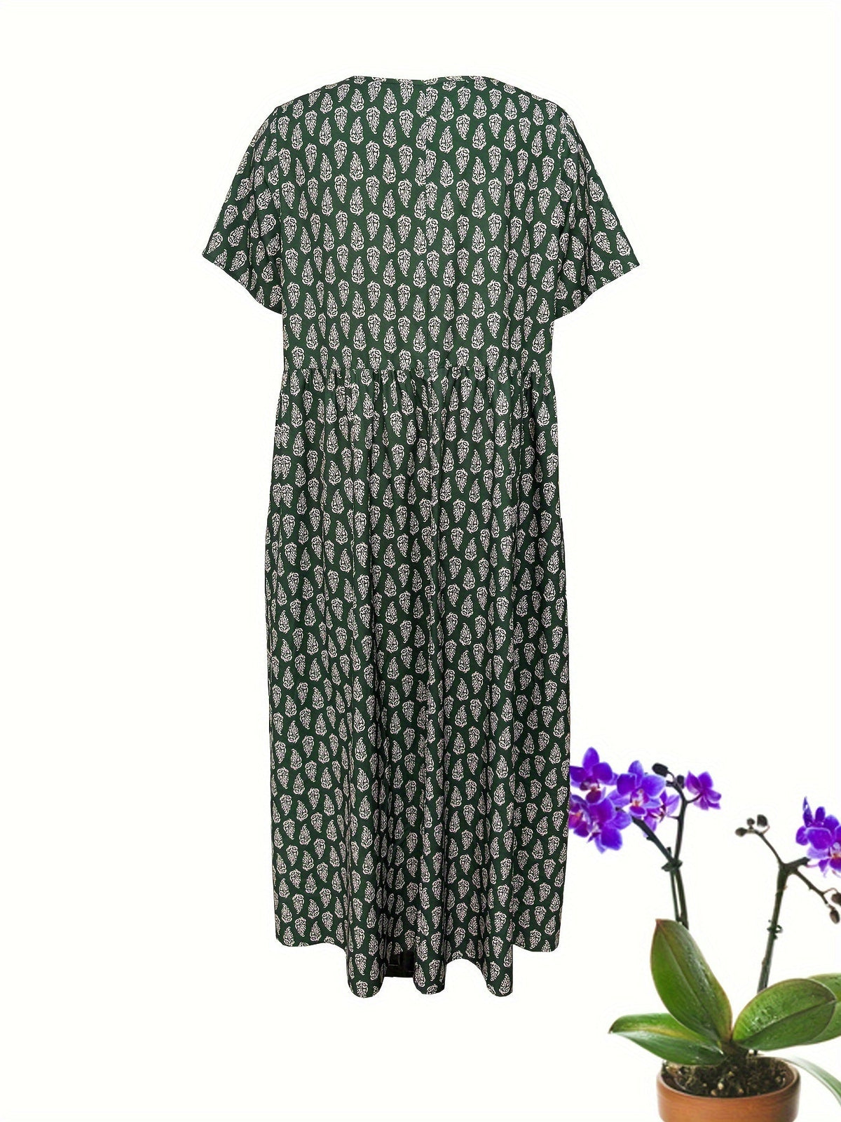 All Over Print Dress, Casual V Neck Short Sleeve Dress
