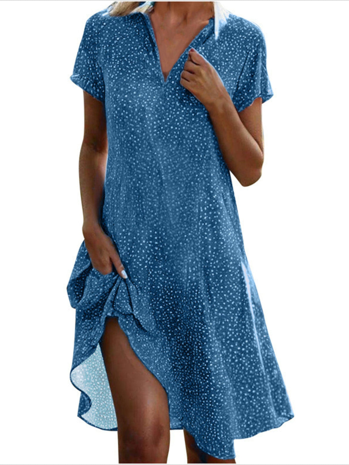 Polka Dot Print Collared Dress, Casual Short Sleeve Dress