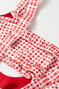 Racing Red Faux Two Piece Gingham Contrast Patchwork Loose Mini Dress