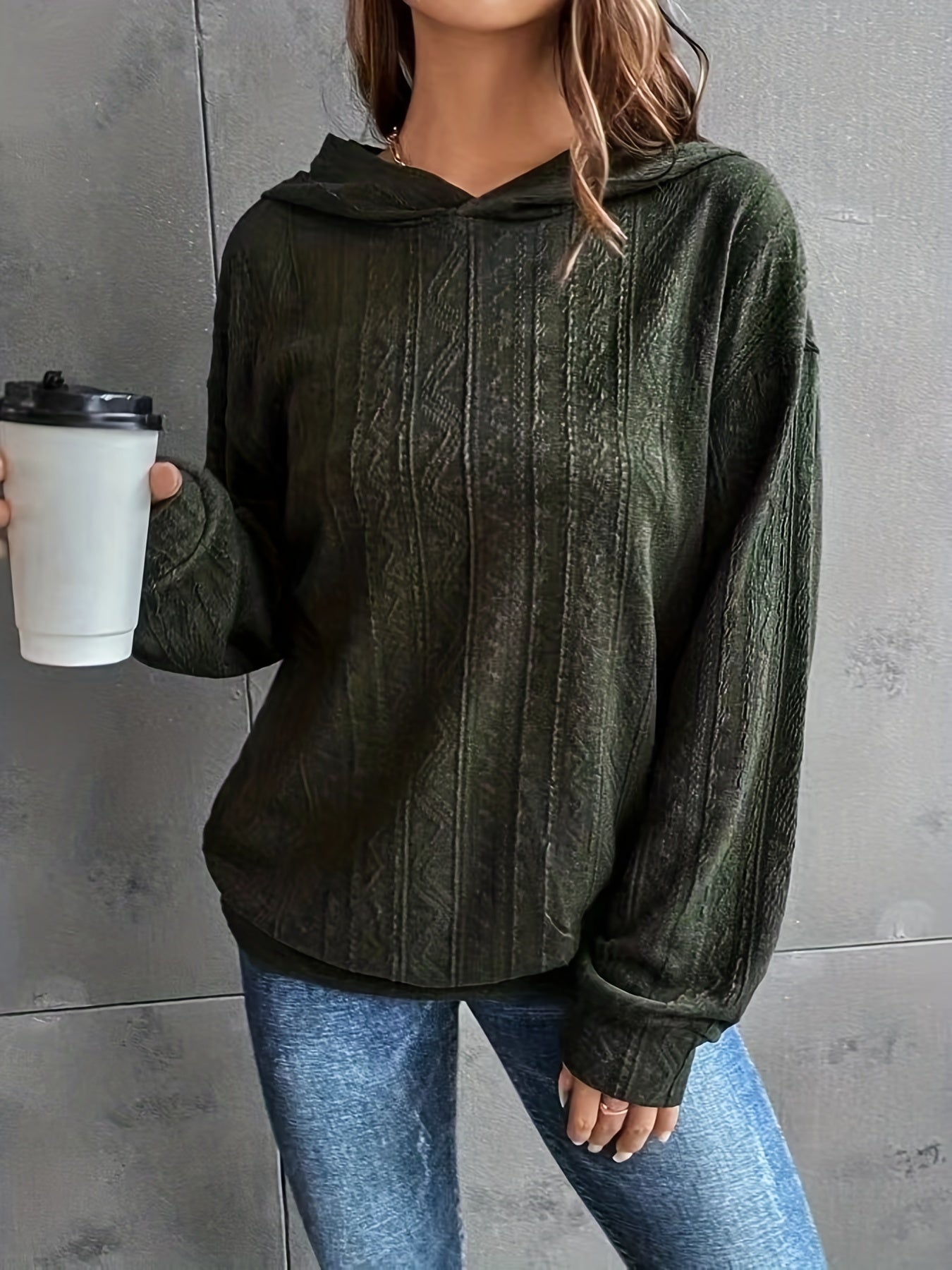 Solid Drop Shoulder Hoodie, Casual Long Sleeve Hoodies Sweatshirt