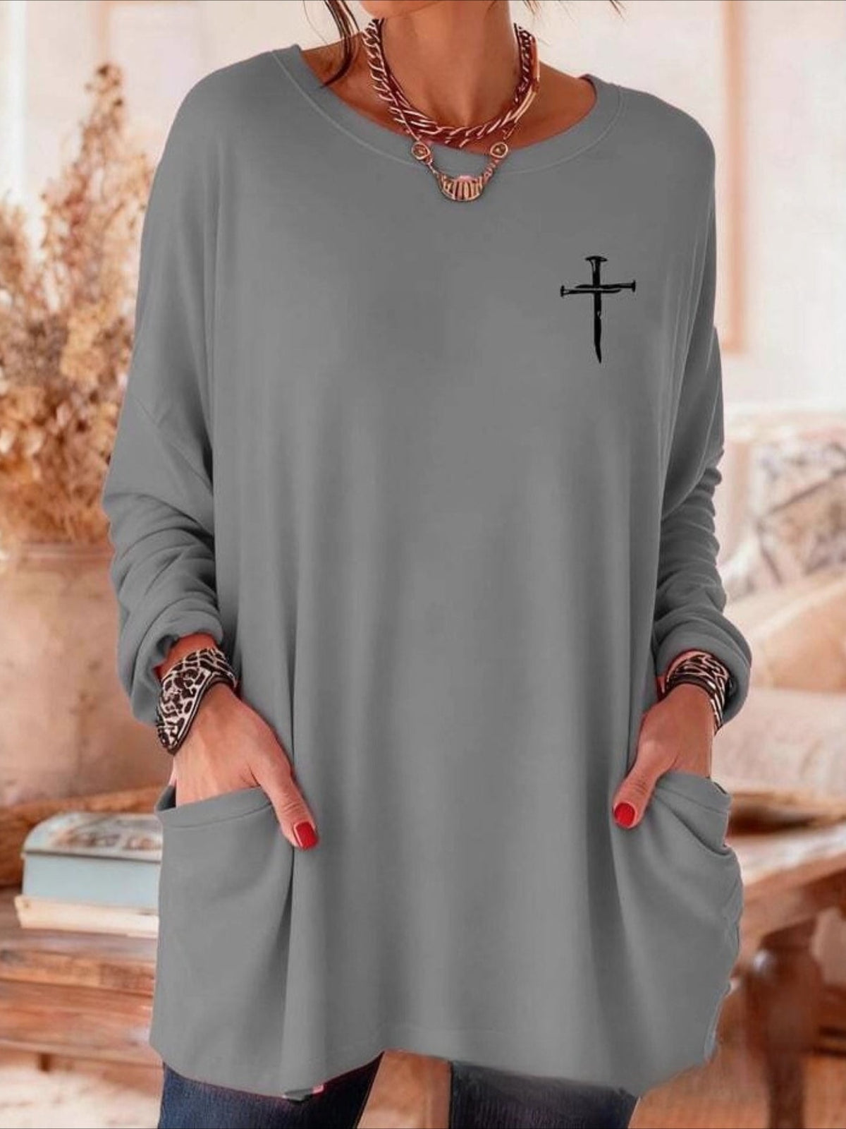 Floral Long Sleeve Crew Neck Printing Vintage Spring/Fall Top
