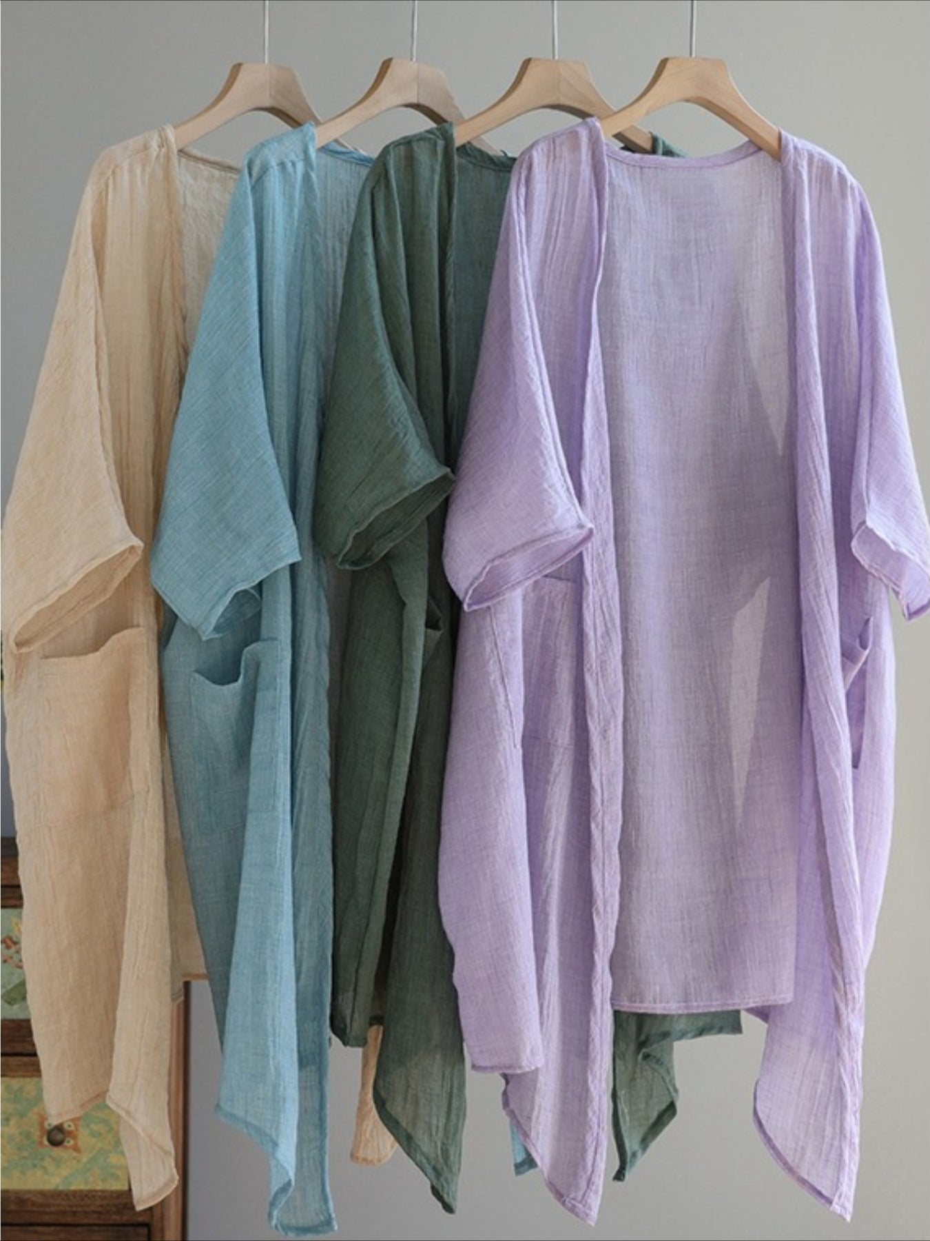 Long Loose Fit Casual Front Opening Short Sleeved and Linen Cover Lightweight and Linen Cardigan