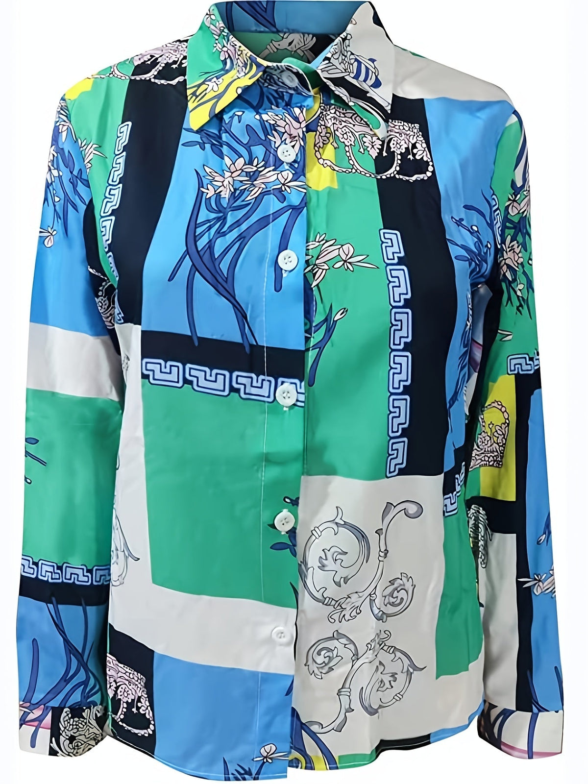 Women's Blouse V-neck Print Button Long Sleeve Loose Fall Blouse