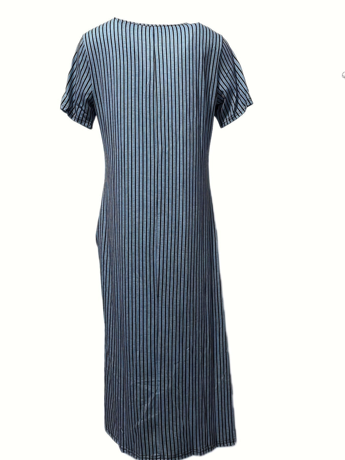Striped Print Button Front Dress, Casual Short Sleeve Simple Dress