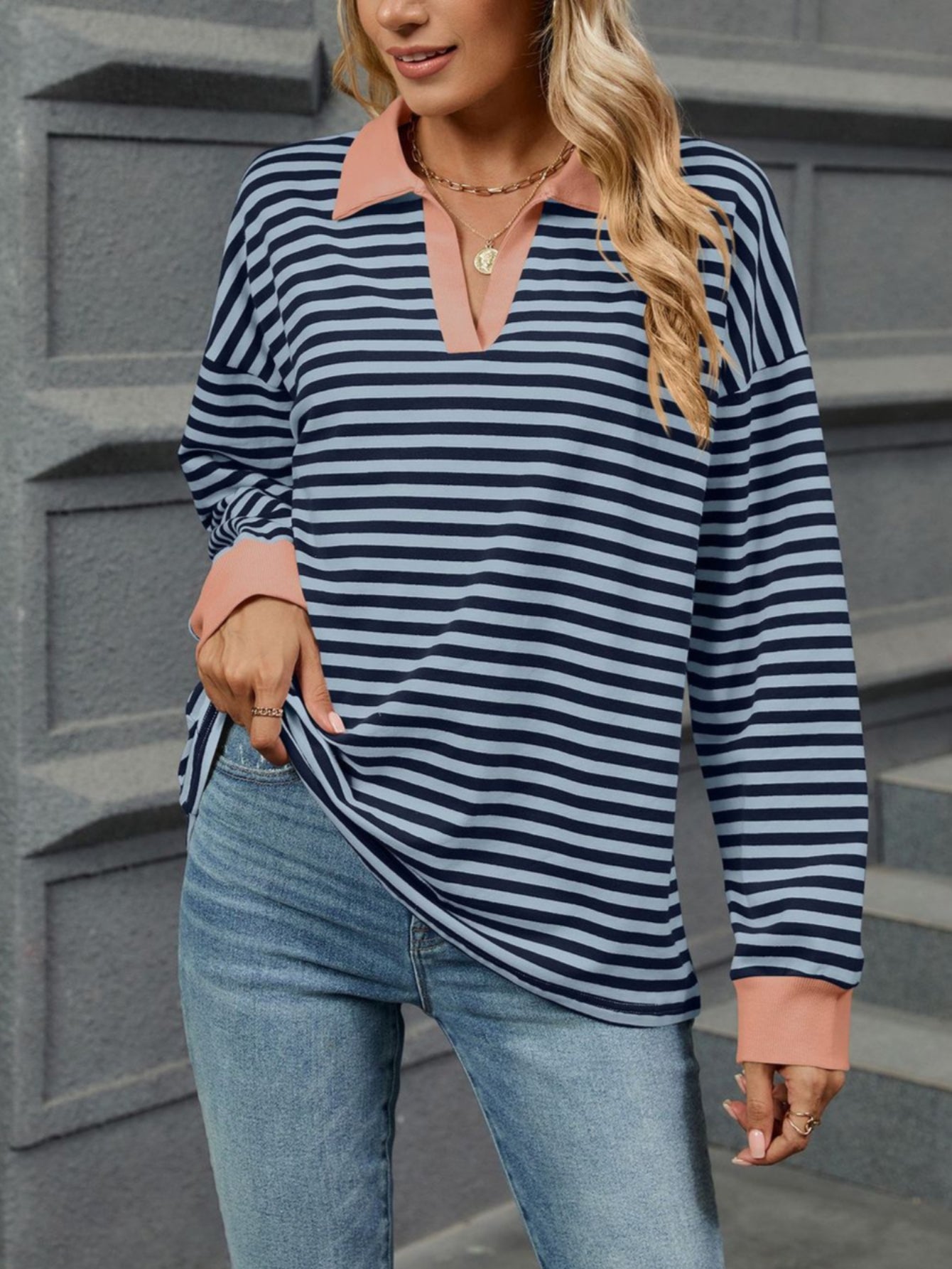Patchwork Striped Long Sleeve T Shirt