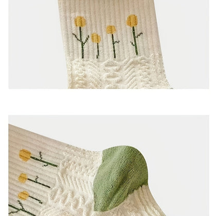 Retro Floral Socks , Texture Solid Socks