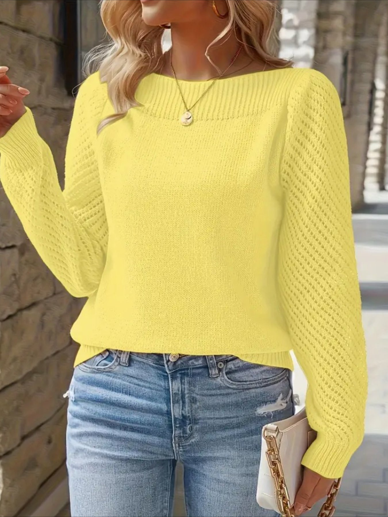 Middle Eastern Style Long Sleeve Solid Color Crew Neck Pullover Sweater