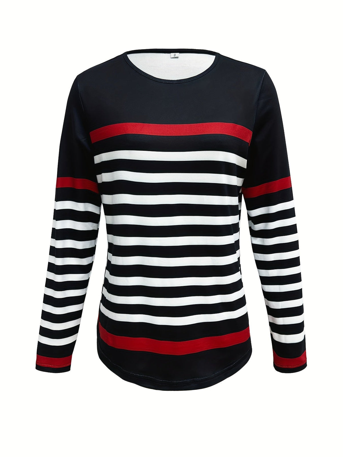 Casual Crew Neck Long Sleeve Striped Print T-shirt