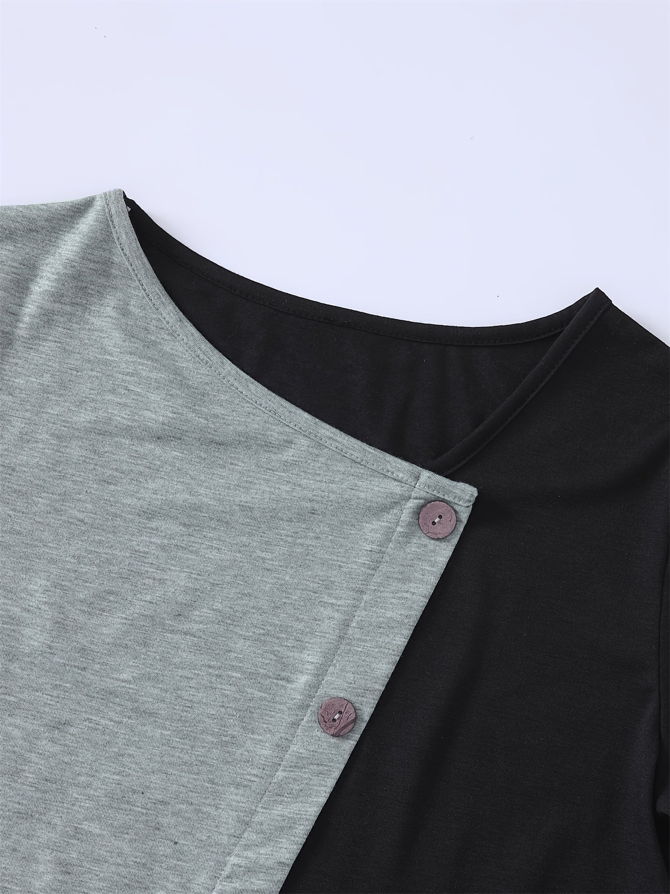 Color Block Asymmetrical Neck T-Shirt - Casual Short Sleeve Top