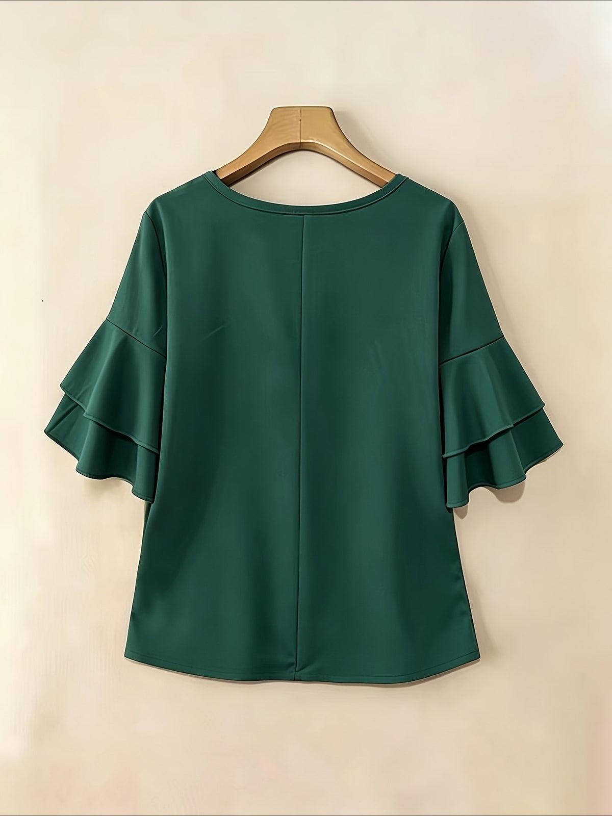Elegant Fashion Summer Loose Solid Round Neck Button-Up Shirt Flared Sleeve Ruffle Top