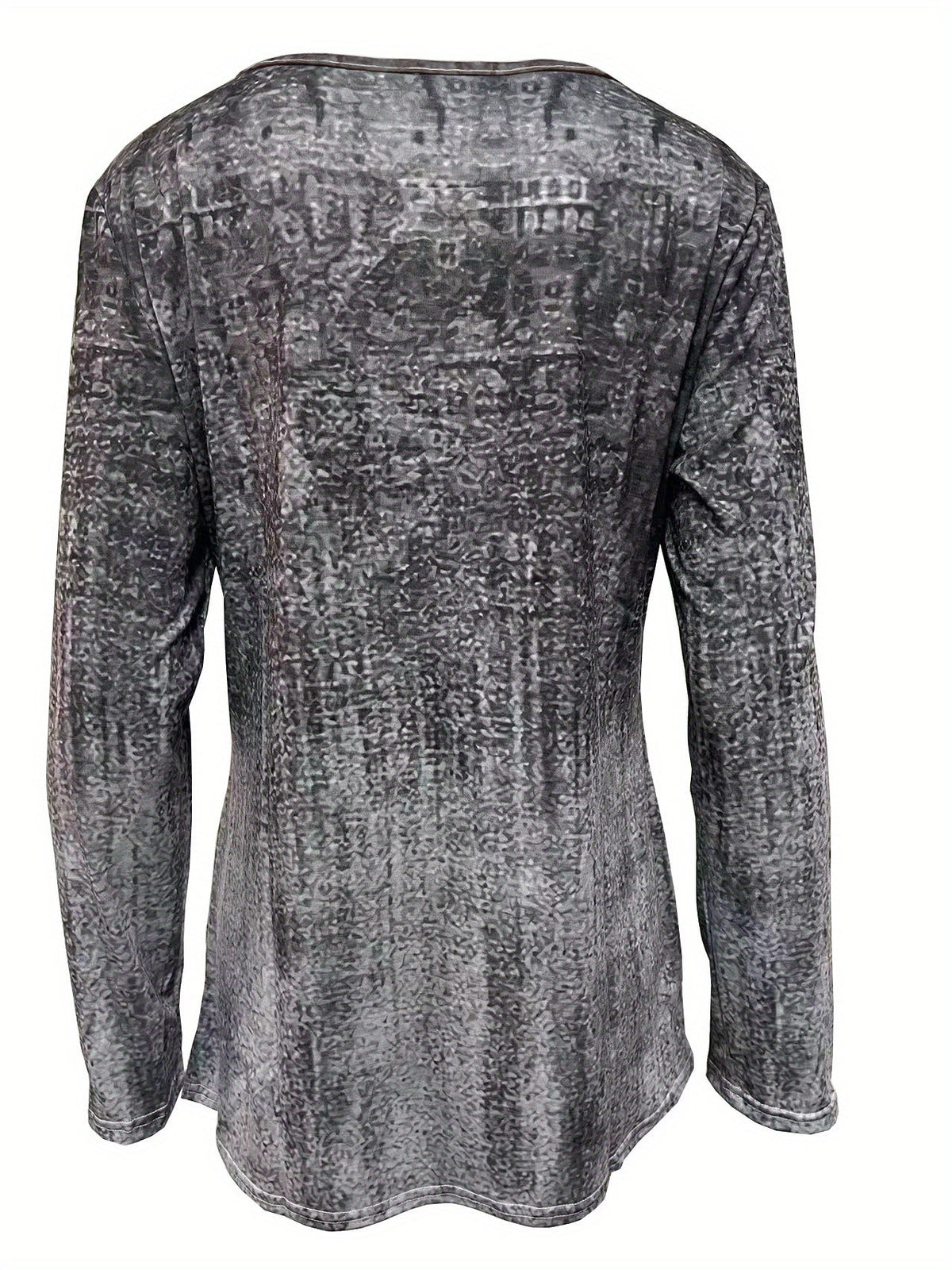 Graphic Print Buttons Front T-Shirt, Casual Long Sleeve Asymmetrical Hem T-Shirt