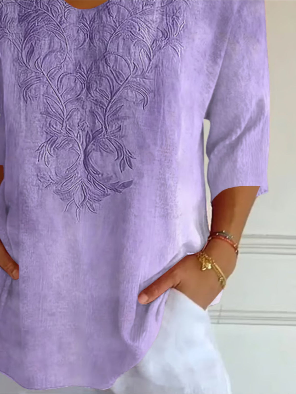 Floral Three Quarter Sleeve Tee T-shirt V Neck Printing Casual Spring/Fall Graphic Tee Top
