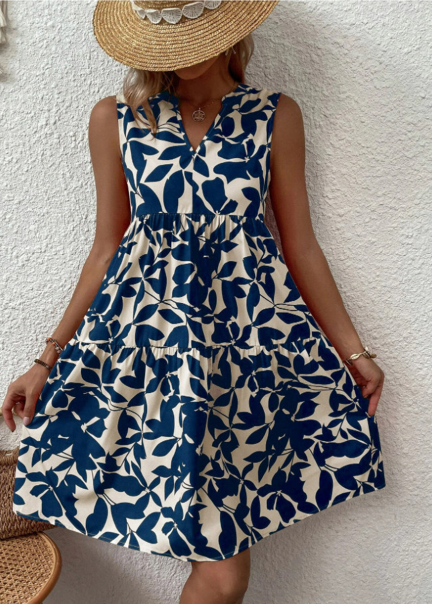 Bohemian V-Neck Pleated Printed Dress