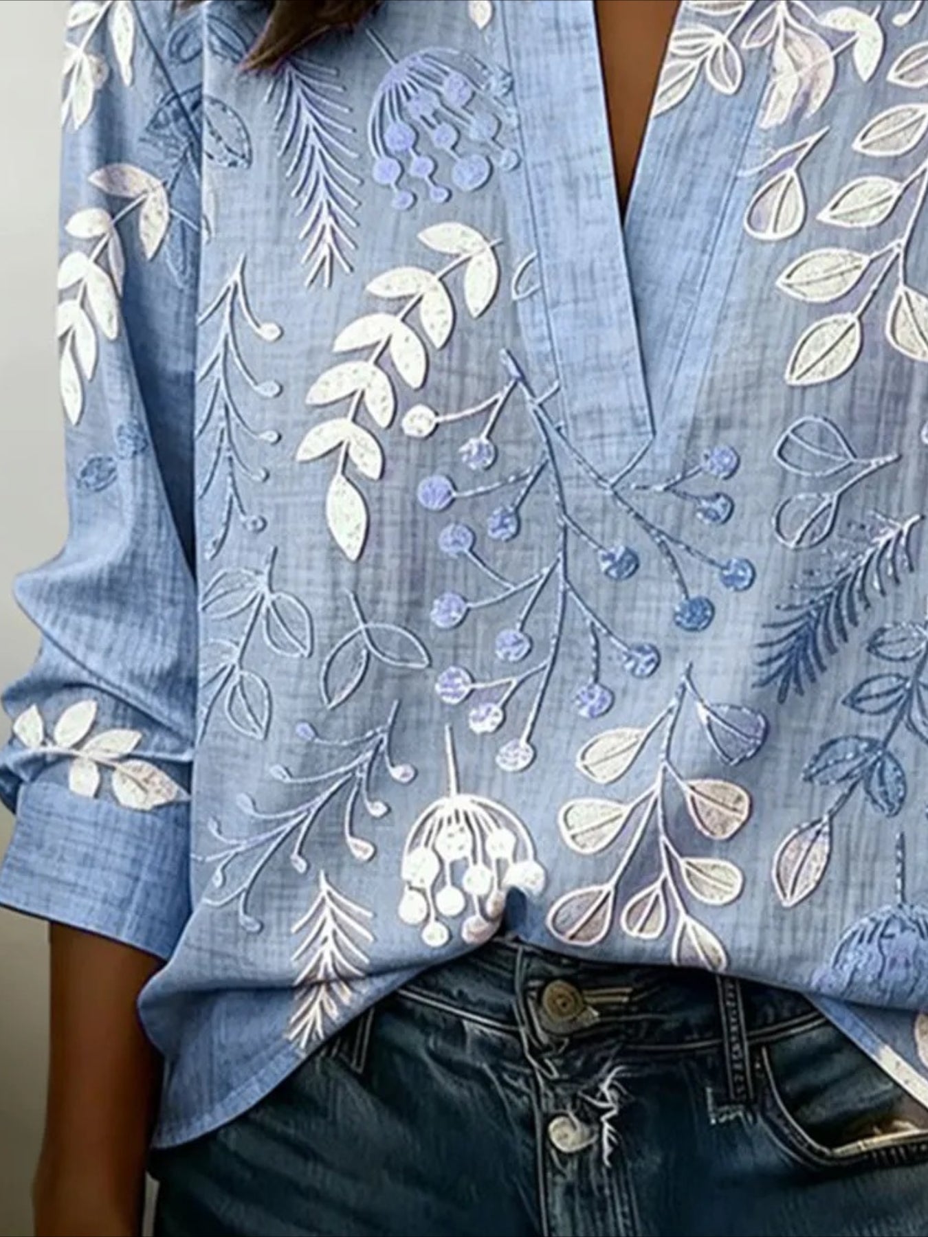 Vintage Floral Prints Stand Collar Casual Long Sleeve Blouse Shirt