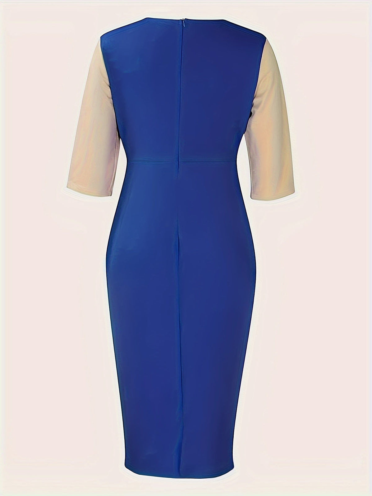 Color Block Simple Dress, Casual Crew Beck Bodycon Midi Dress