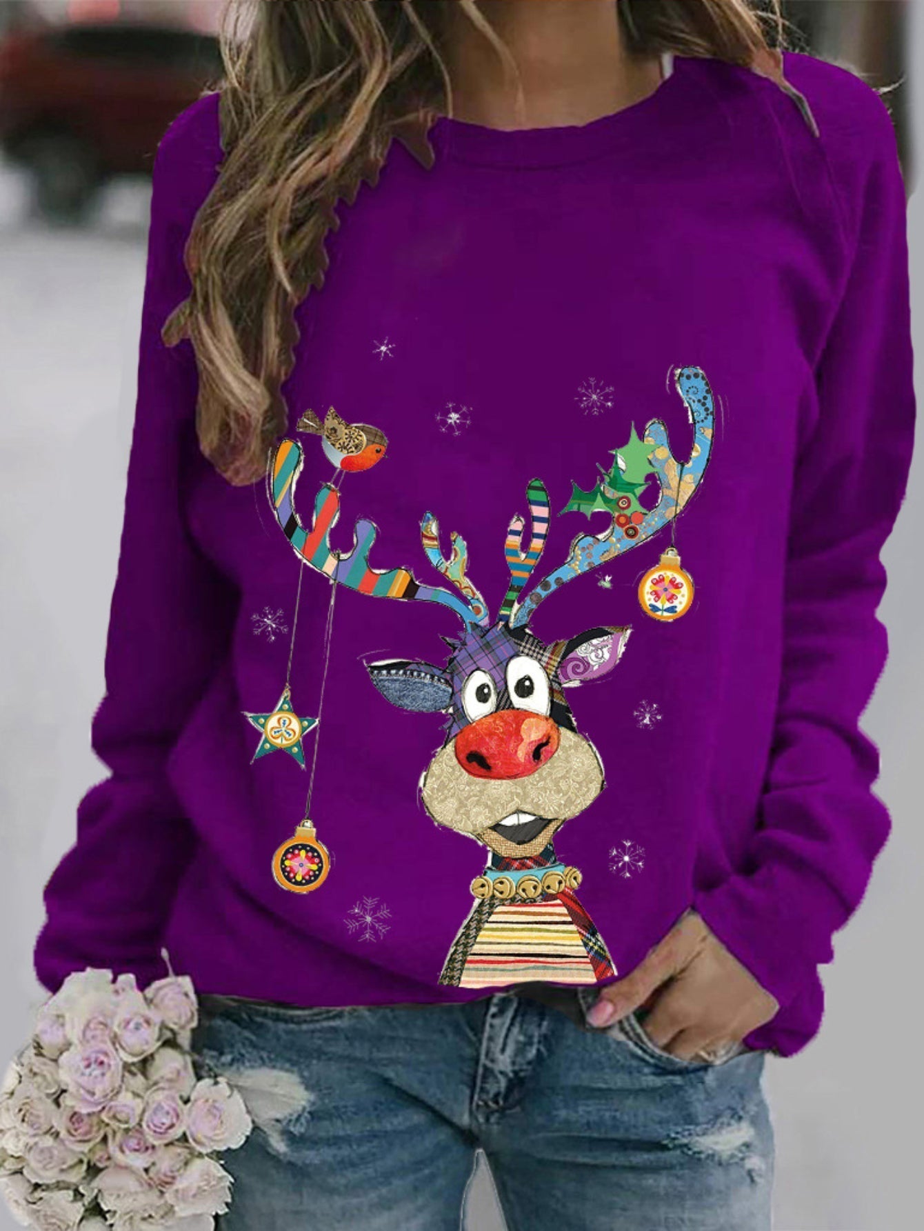 Women's Sweatshirt Casual Christmas Crew Neck Printed Long Sleeve Fashion Fall Loose Pullover