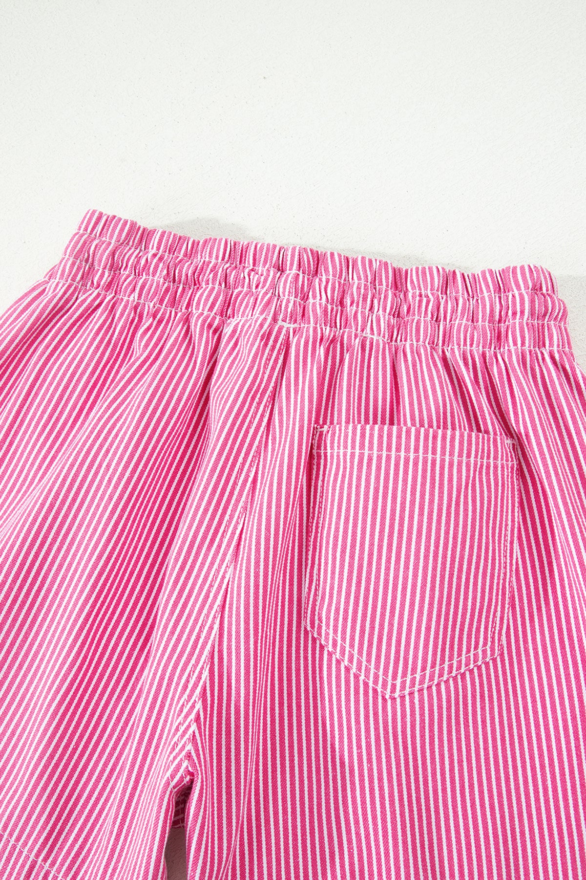 Pink Stripe Drawstring Elastic Waist Casual Denim Shorts