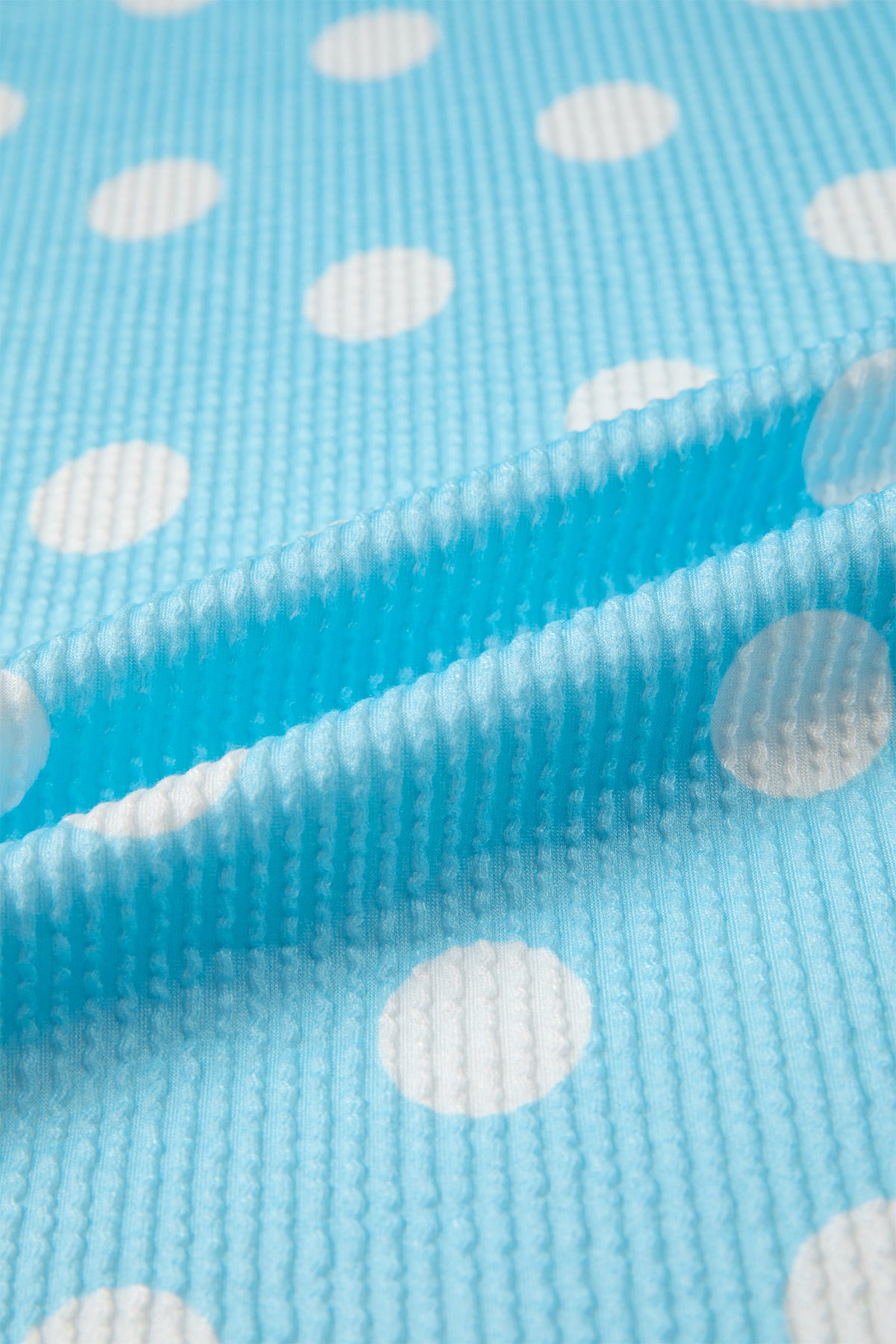 Sky Blue Polka Dot Patch Pocket Twisted Ribbed Top