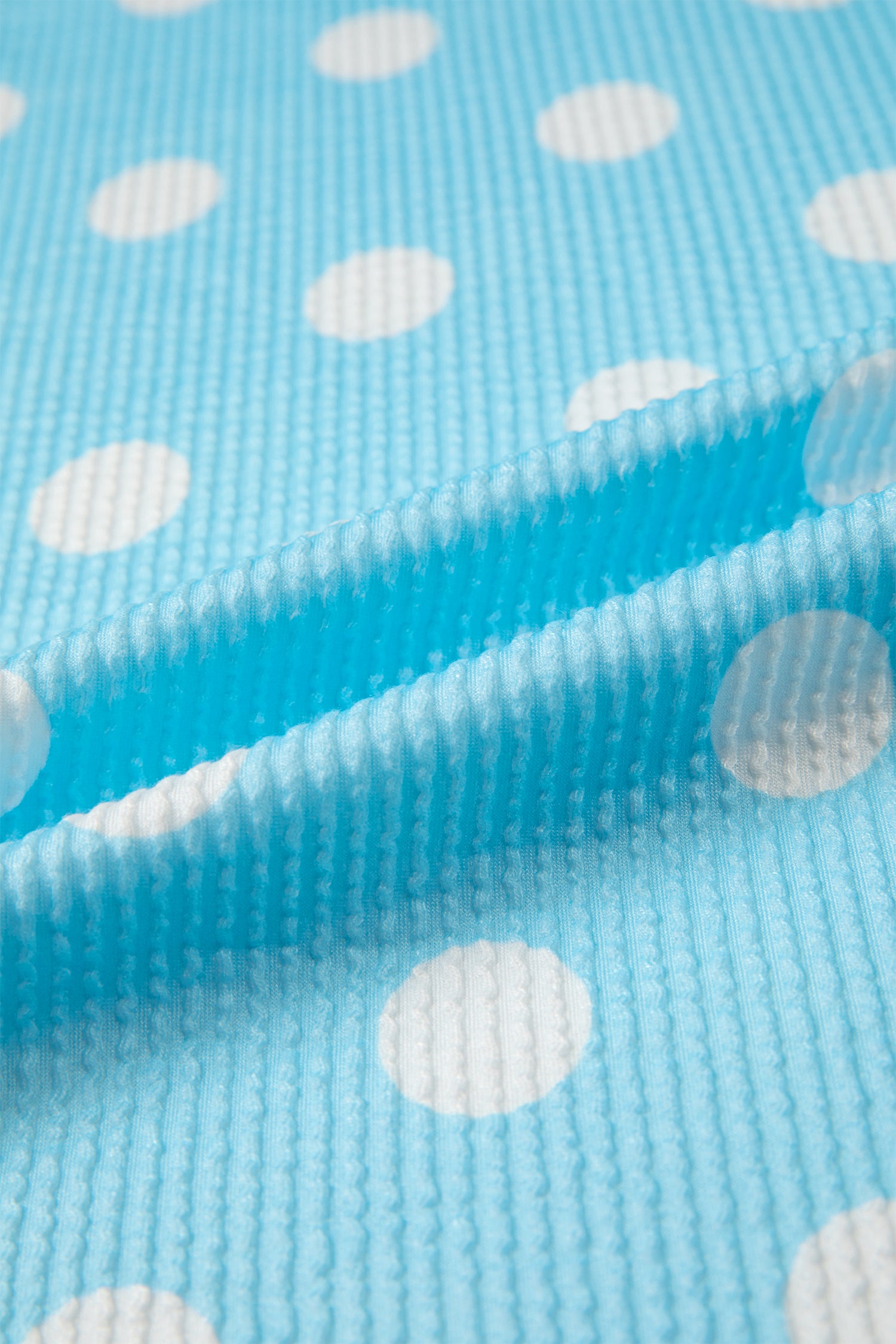 Sky Blue Polka Dot Patch Pocket Twisted Ribbed Top