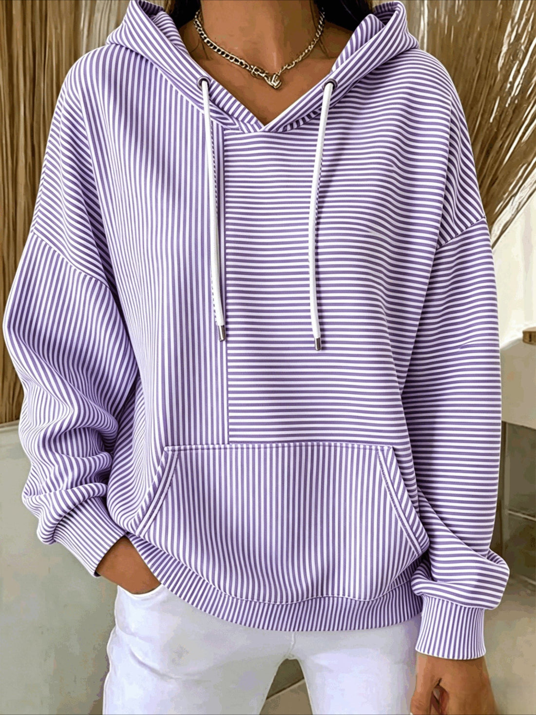Stripe Printing Long Sleeve Pullover Hoodie Sweatshirt