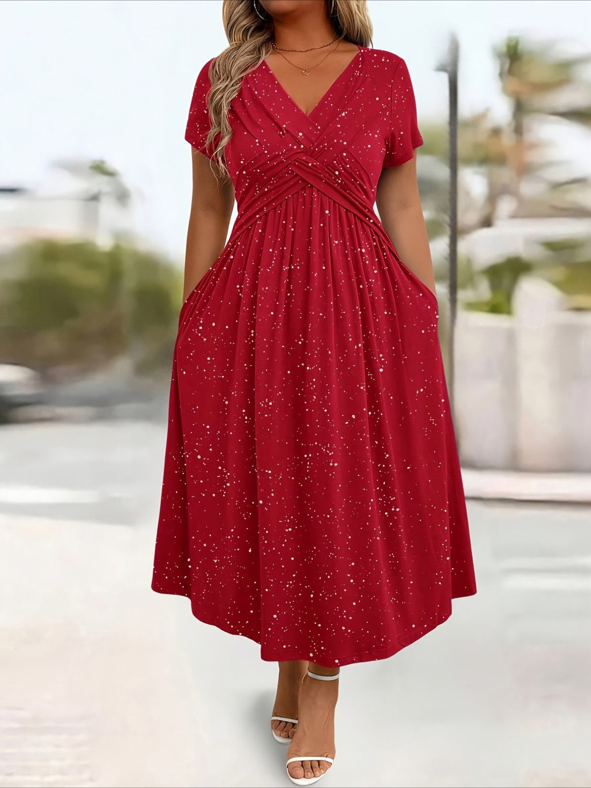 Elegant V-Neck Flattering Fit with Pocket Dress