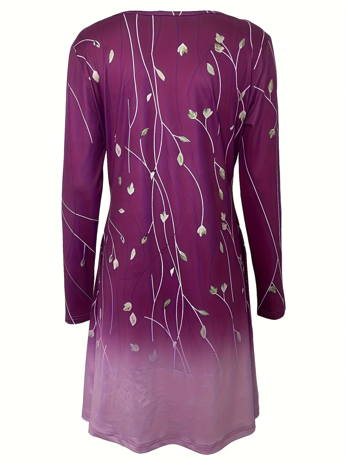 Graphic Print Long Sleeve Dress, Casual Crew Neck Midi Dress