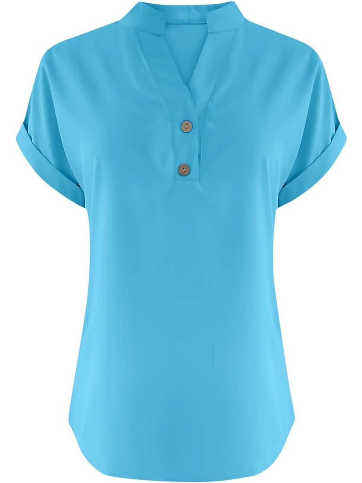 Solid Color V Neck Short Sleeve Button Down T Shirts