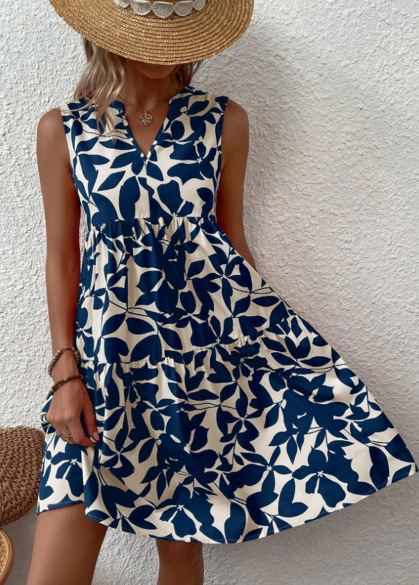 Bohemian V-Neck Pleated Printed Dress