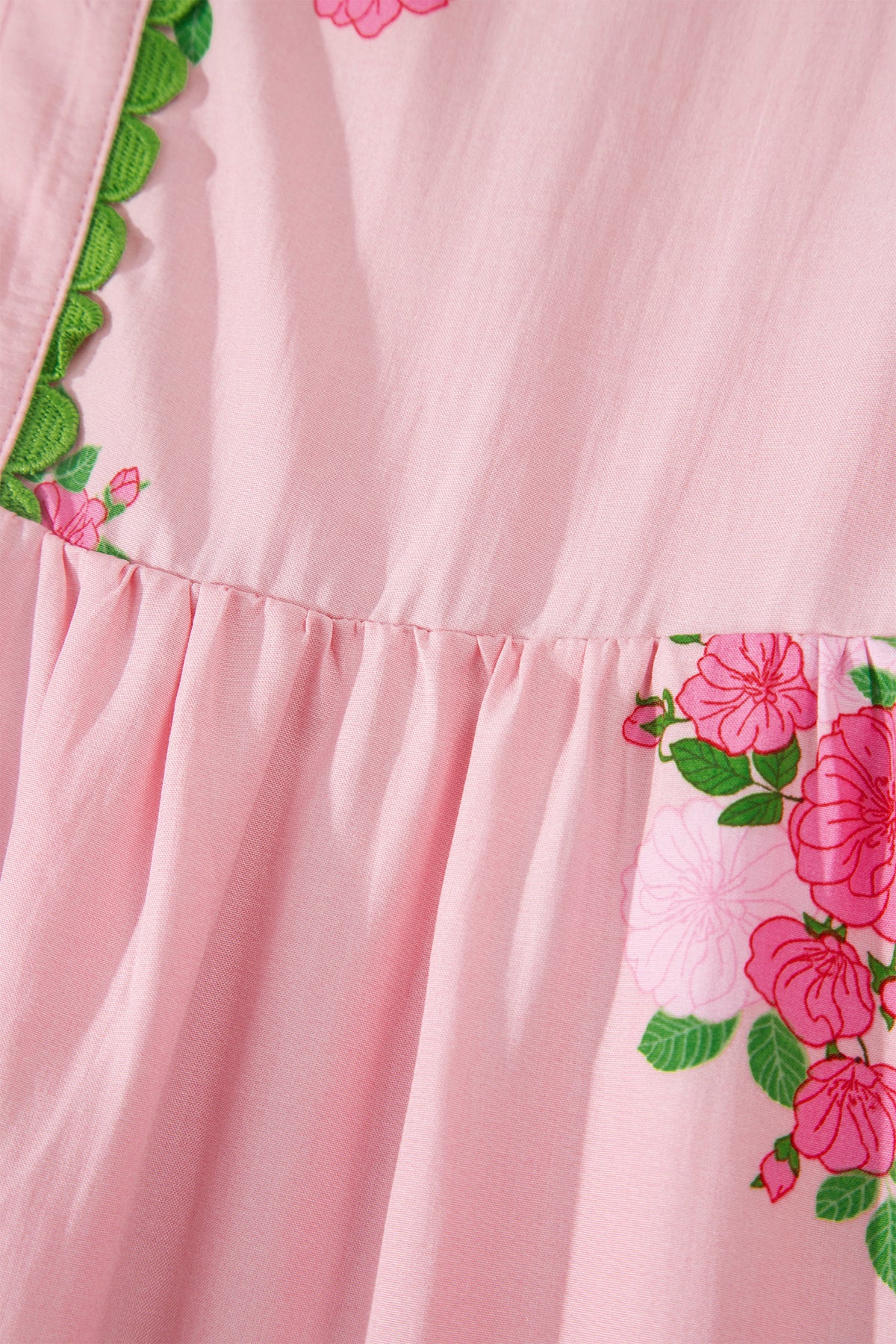 Pink Notched Neck Flutter Short Sleeve Floral Print Maxi Dress