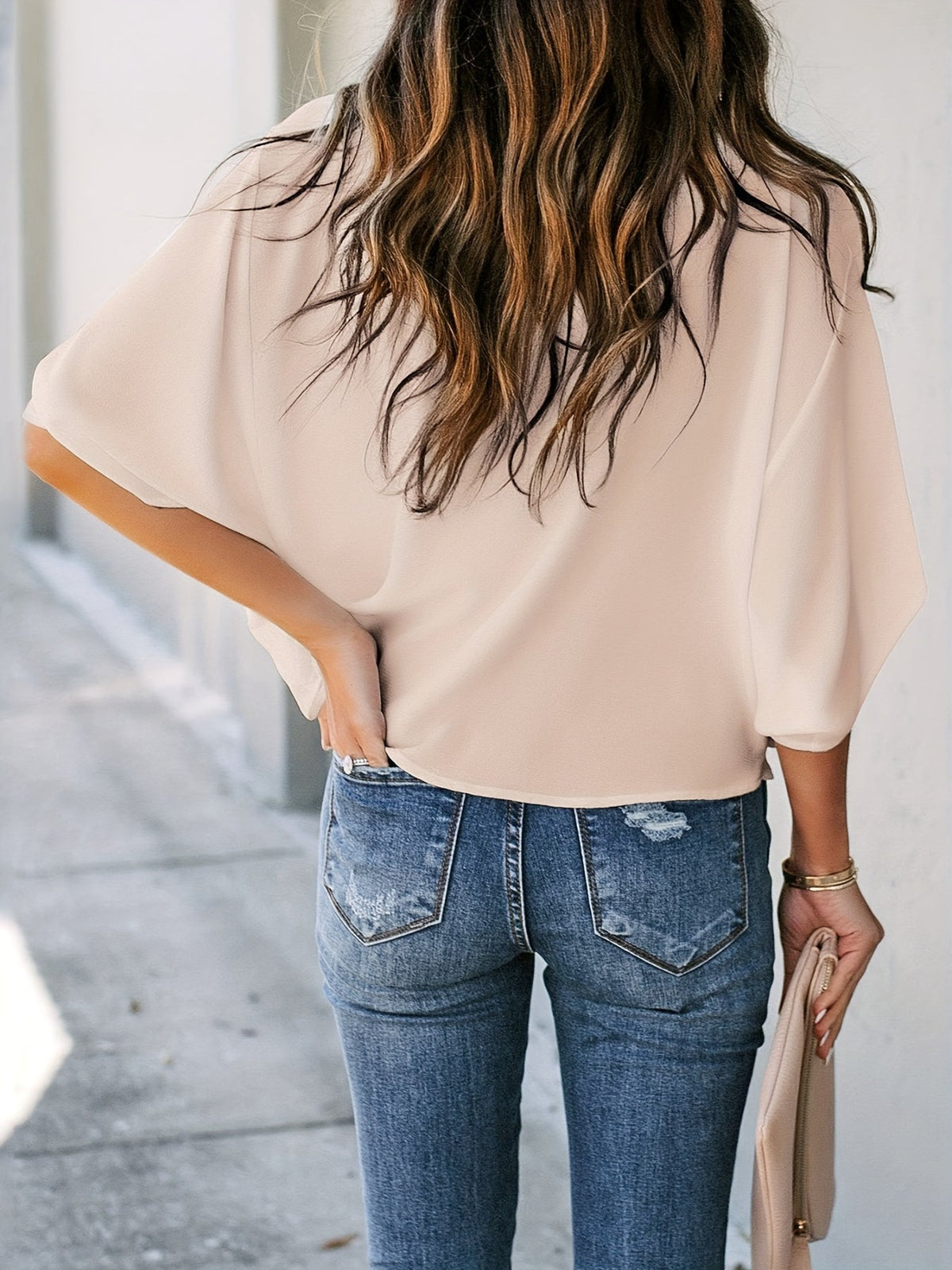 Women's Solid Cowl Neck Batwing Sleeve Blouse - Casual and Comfortable Fashion Top