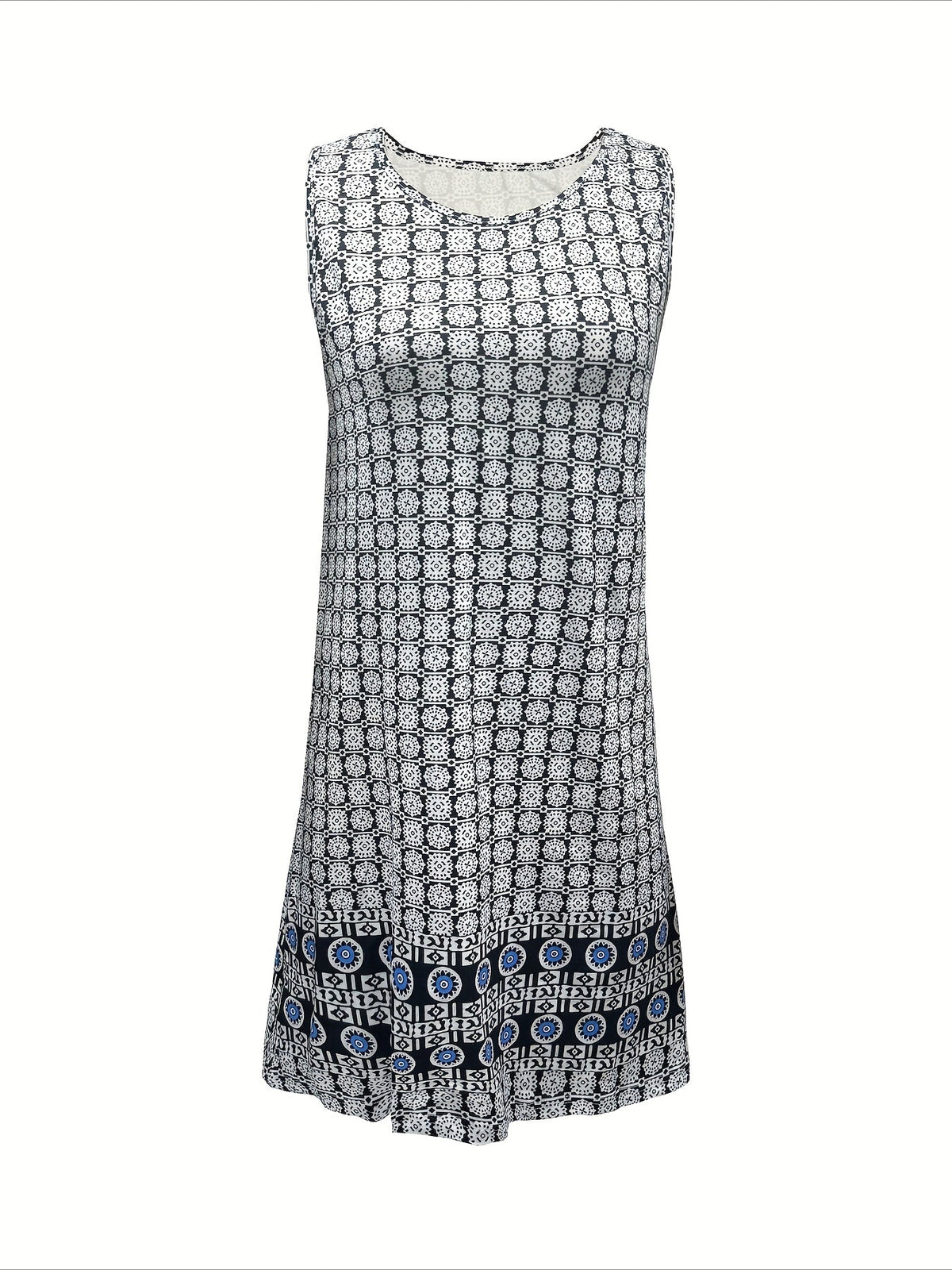 Bohemian Print Crew Neck Sleeveless A-Line Dress