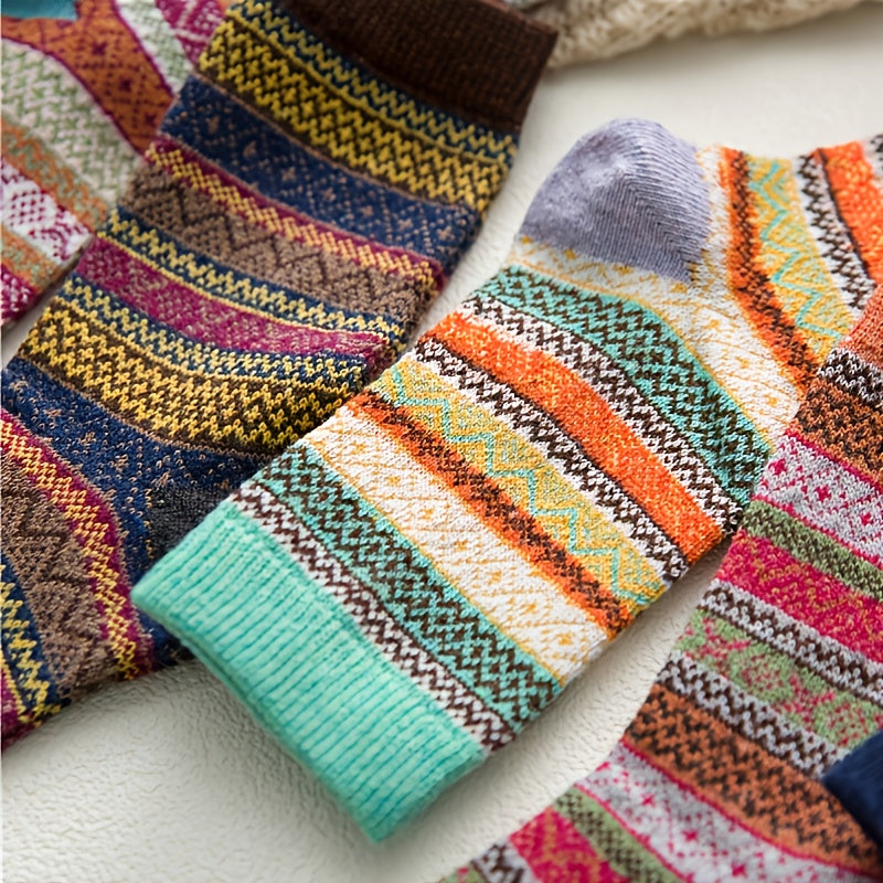 5 Pairs Women's Cotton Blend Socks. Thick, Warm And Cozy Crew Socks