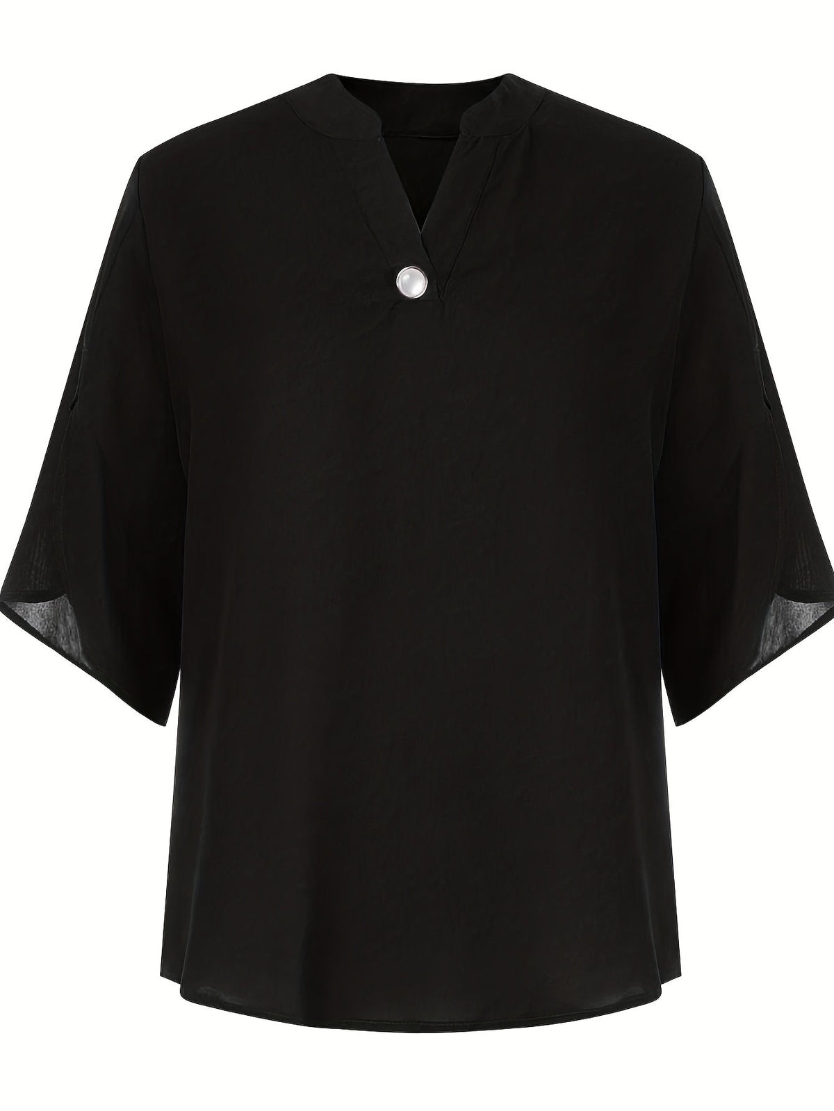 Elegant Top, Women's Plain Button Decor Half Sleeve V Neck Slight Stretch T-shirt