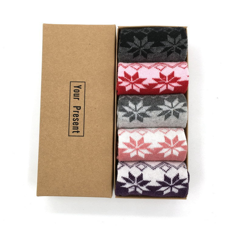 5 Pairs Christmas Elk Print Socks, Comfy & Warm Mid Tube Socks